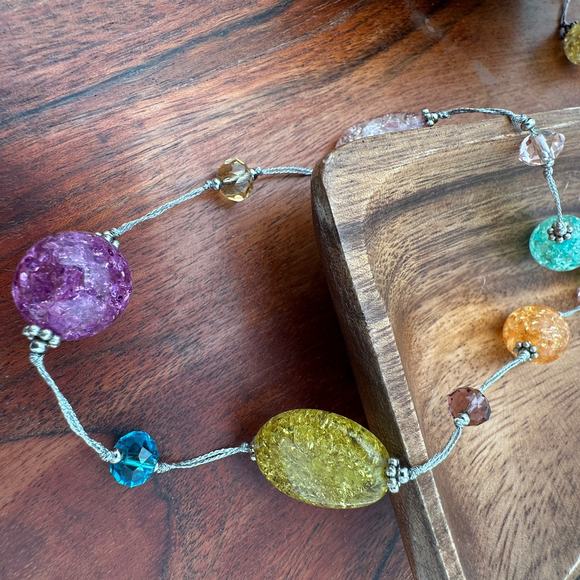 Premier Designs Glass Bead Necklace Colorful 36in Pink Blue Yellow Purple Spring - Picture 2 of 5